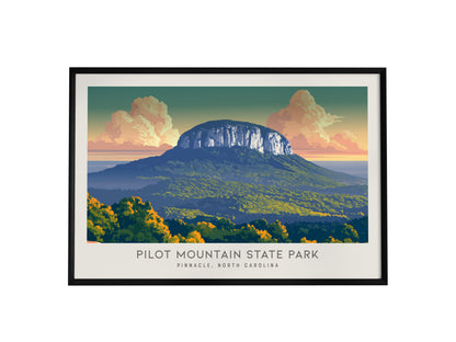 Pilot Mountain State Park Landscape Matte Border Poster | Pinnacle, North Carolina Travel Gift — framed wall art, 24x36 in