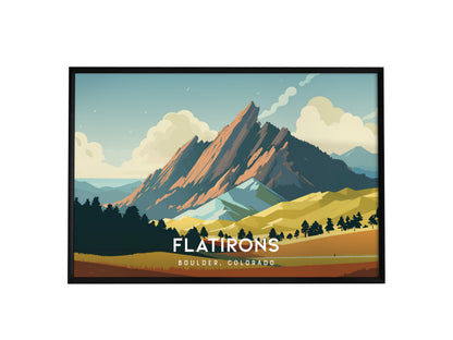 Flatirons, Boulder, Colorado Landscape Poster | Mountain Destination Print Wall Art — framed wall art, 24x36 in