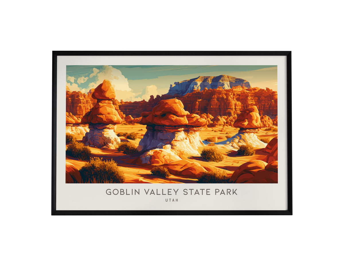Goblin Valley State Park Landscape Matte Border Poster | Utah Travel Gift Wall Art — framed wall art, 24x36 in