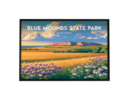 Blue Mounds State Park Landscape, Minnesota Poster | Tallgrass Prairie & Sioux Quartzite Framed or Unframed Wall Art — framed