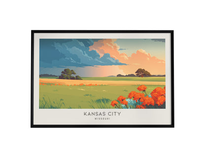 Kansas City Landscape Matte Border Poster | Missouri Vacation Wall Art — framed wall art, 24x36 in
