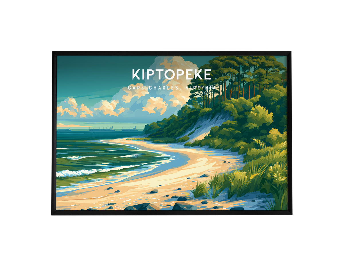 Kiptopeke Landscape Poster | Cape Charles, Virginia Vacation Wall Art — framed wall art, 24x36 in