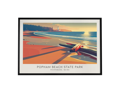 Popham Beach State Park Landscape Matte Border Poster | Phippsburg, Maine Travel Wall Art — framed wall art, 24x36 in