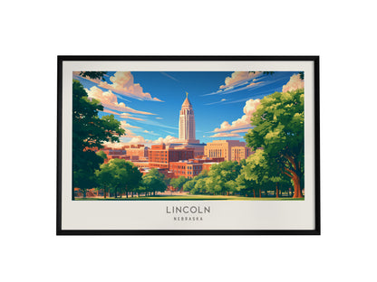 Lincoln Landscape Matte Border Poster | Nebraska Travel Wall Art — framed wall art, 24x36 in