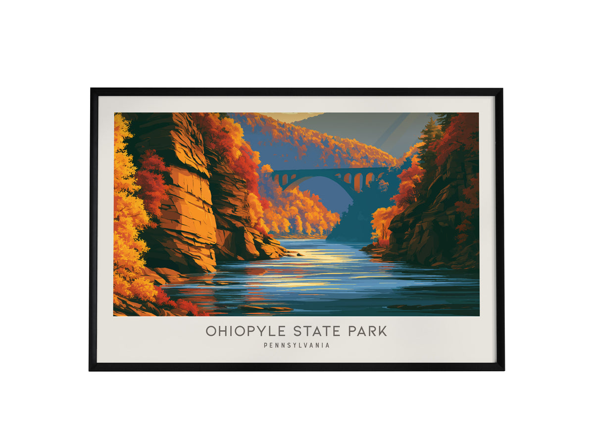 Ohiopyle State Park Landscape Matte Border Poster | Pennsylvania Vacation Wall Art — framed wall art, 24x36 in