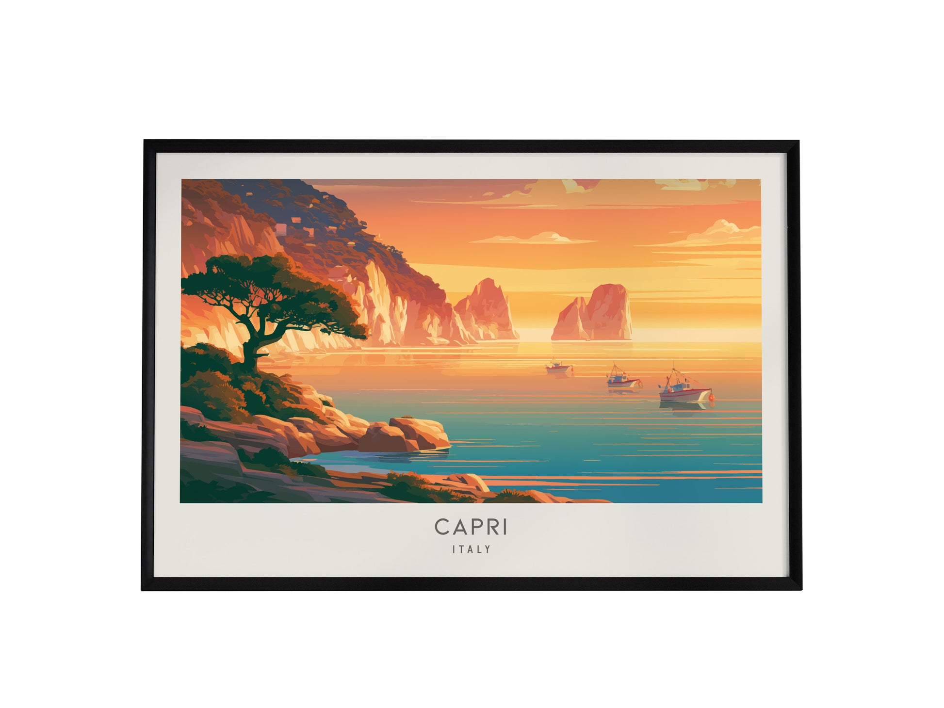 Capri Landscape Matte Border Poster | Italy Vacation Wall Art Beach House Decor — framed wall art, 24x36 in