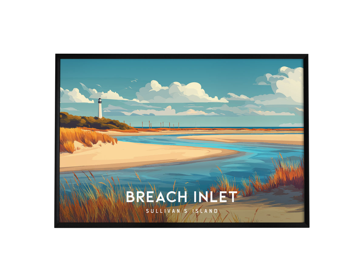 Breach Inlet Landscape Poster | Sullivan's Island Tropical Beach Print Wall Art — framed wall art, 24x36 in