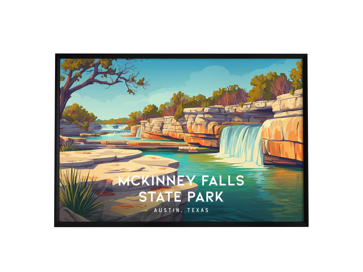 McKinney Falls State Park Landscape Poster | Austin, Texas Vacation Wall Art — framed wall art, 24x36 in