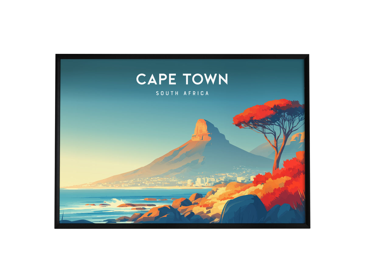 Cape Town, South Africa Landscape Poster | Harbor & Cityscape Travel Gift Wall Art — framed wall art, 24x36 in