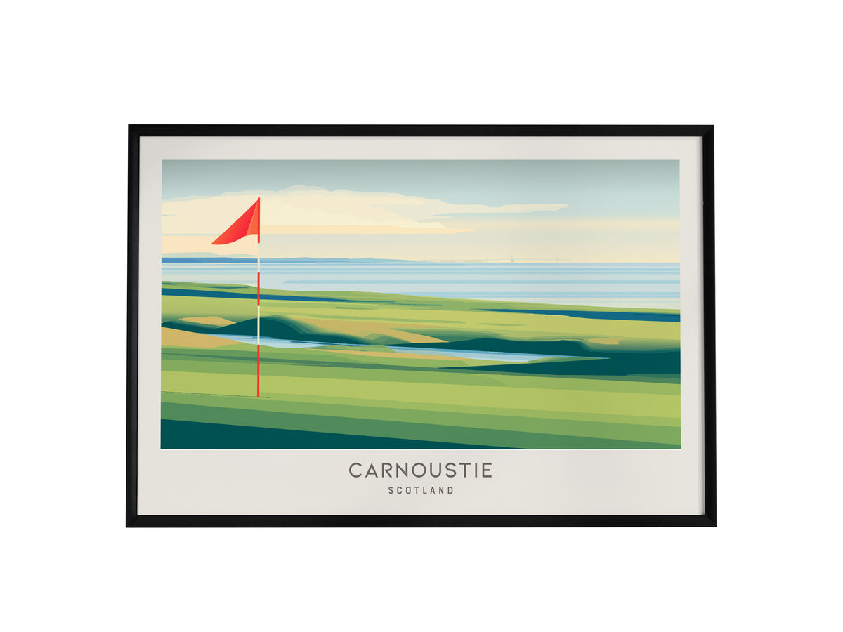 Carnoustie Landscape Matte Border Poster | Scotland Golf Course Print Travel Wall Art — framed wall art, 24x36 in