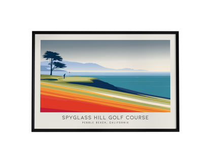 Spyglass Hill Golf Course Landscape Matte Border Poster | Pebble Beach, California Golf Course Print Wall Art — framed wall a