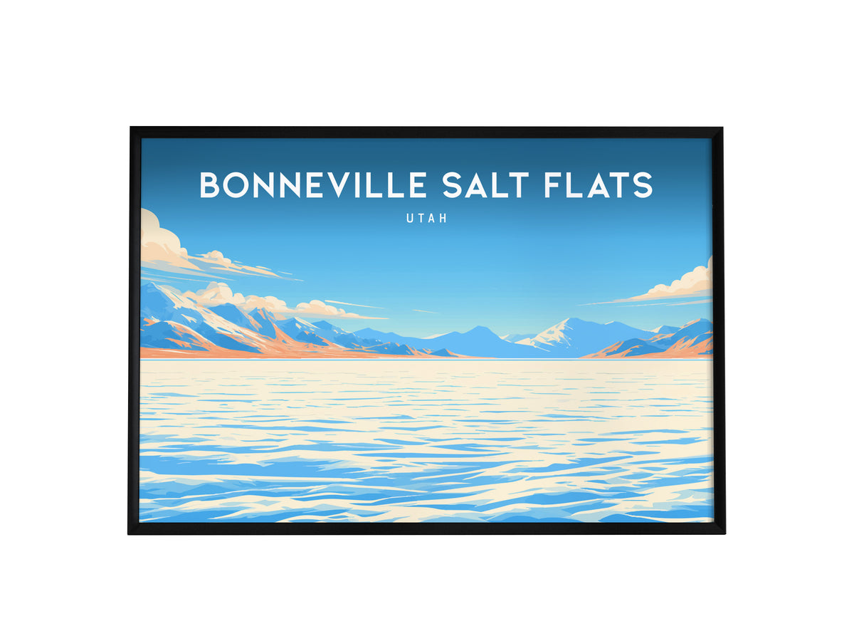 Bonneville Salt Flats Landscape Poster | Utah Endless White Expanse Travel Wall Art — framed wall art, 24x36 in