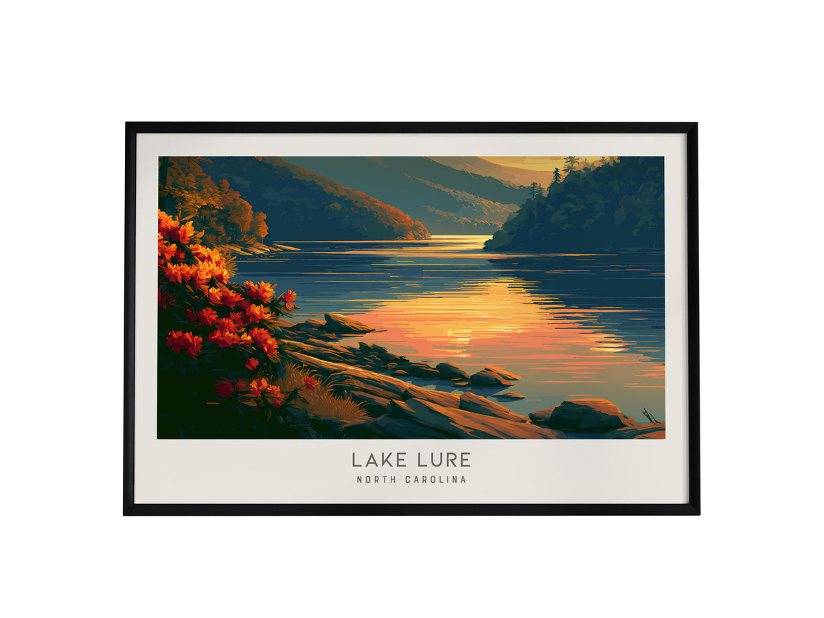Lake Lure Landscape Matte Border Poster | North Carolina Travel Wall Art — framed wall art, 24x36 in