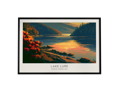 Lake Lure Landscape Matte Border Poster | North Carolina Travel Wall Art — framed wall art, 24x36 in