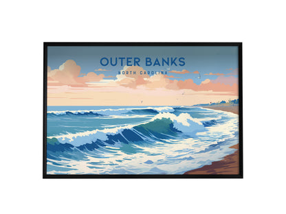 Outer Banks, North Carolina Landscape Poster | Coastal Beach Decor Wall Art — framed wall art, 24x36 in