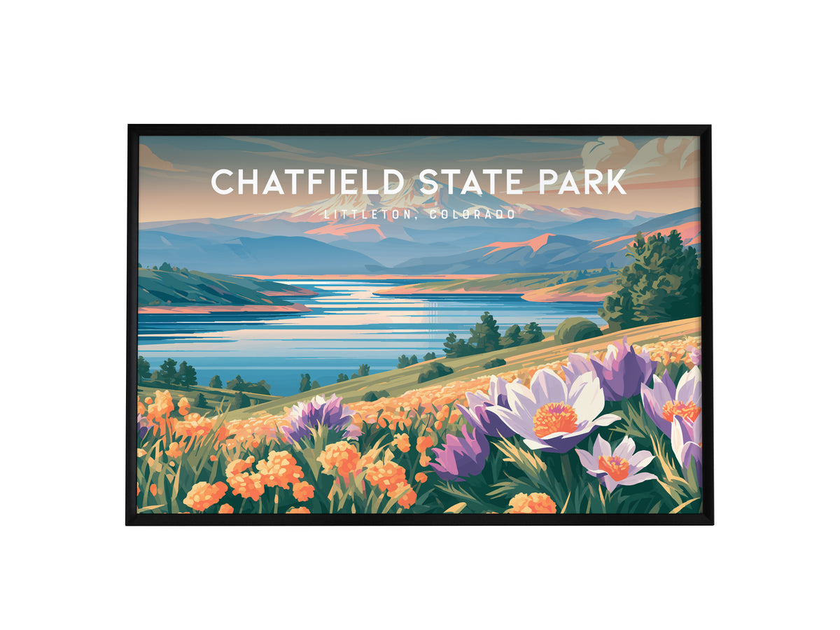 Chatfield State Park Landscape Poster | Littleton, Colorado Vacation Wall Art — framed wall art, 24x36 in