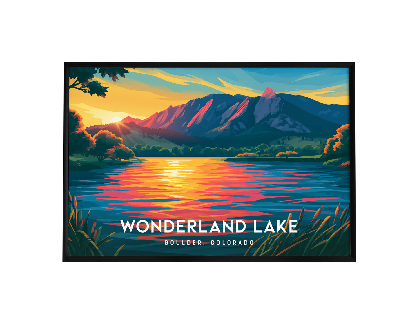 Wonderland Lake Landscape Poster | Boulder, Colorado Travel Wall Art — framed wall art, 24x36 in