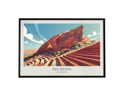 Red Rocks Landscape Matte Border Poster | Colorado Travel Wall Art — framed wall art, 24x36 in