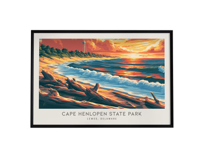 Cape Henlopen State Park Landscape Matte Border Poster | Lewes, Delaware Vacation Wall Art — framed wall art, 24x36 in