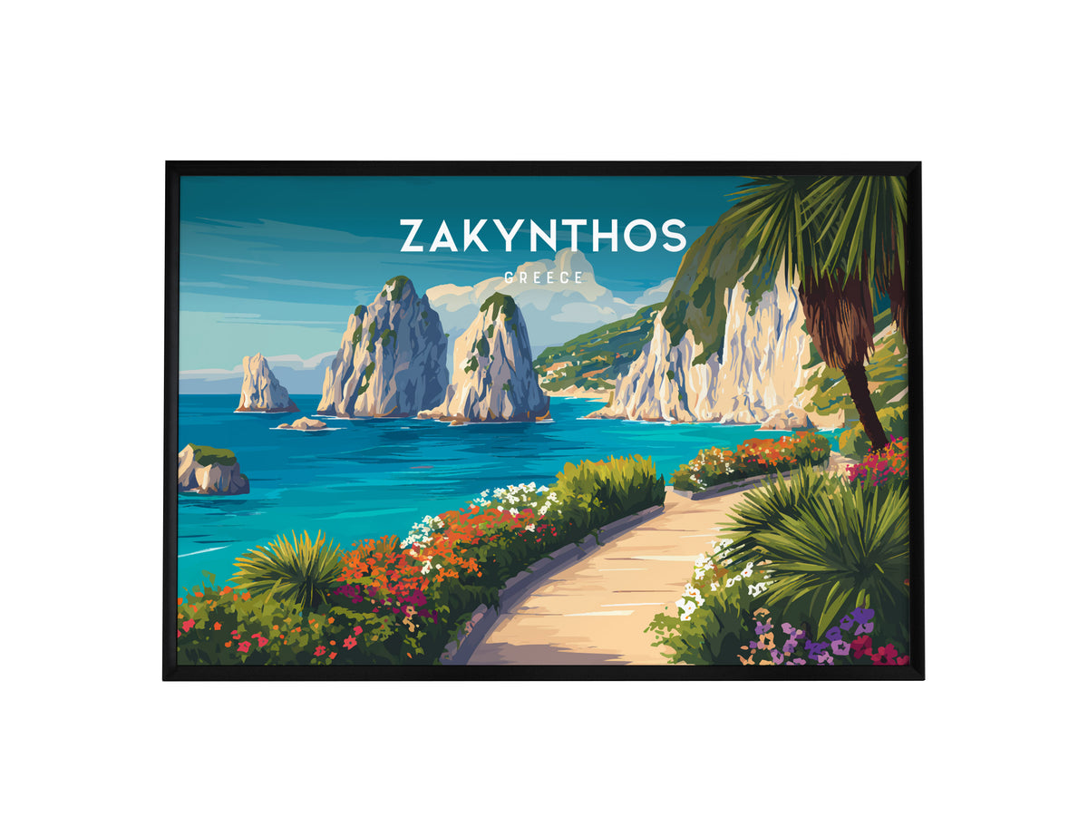 Zakynthos, Greece Landscape Poster | Navagio Beach Travel Gift Wall Art — framed wall art, 24x36 in