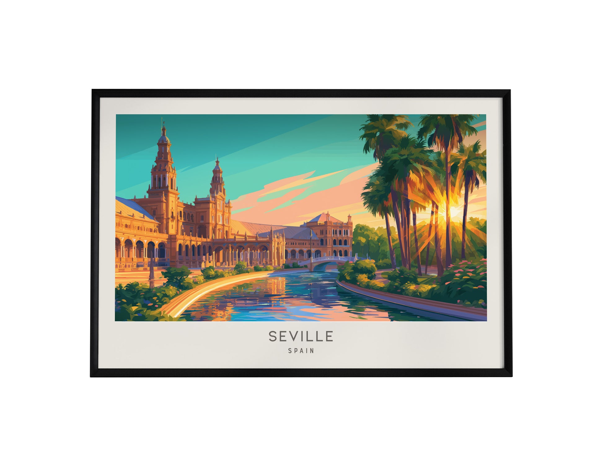 Seville Landscape Matte Border Poster | Spain Framed or Unframed Travel Gift Wall Art — framed wall art, 24x36 in