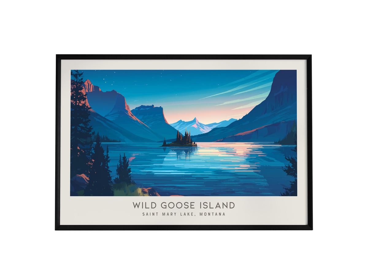 Wild Goose Island Landscape Matte Border Poster | Saint Mary Lake, Montana Destination Print — framed wall art, 24x36 in