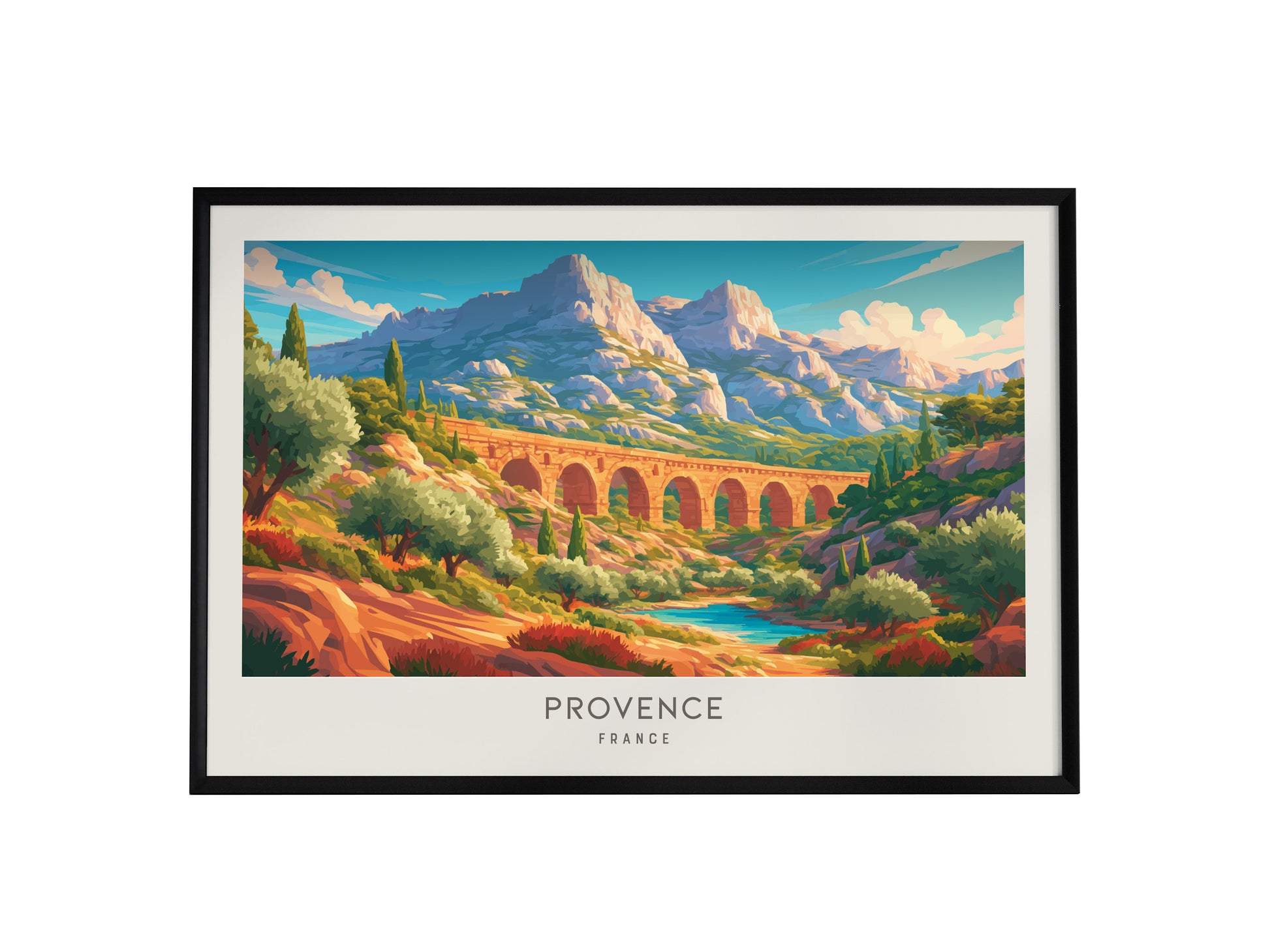 Provence Landscape Matte Border Poster | France Travel Wall Art — framed wall art, 24x36 in