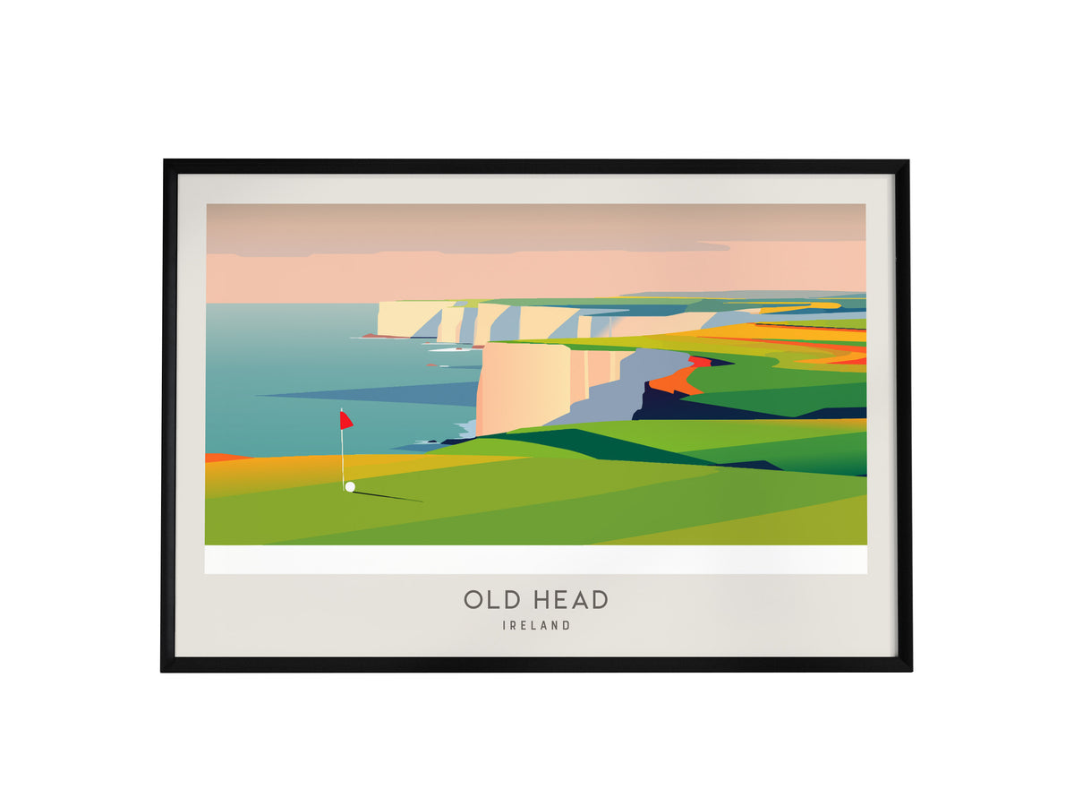 Old Head Landscape Matte Border Poster | Ireland Country Club Decor & Golf Wall Art — framed wall art, 24x36 in
