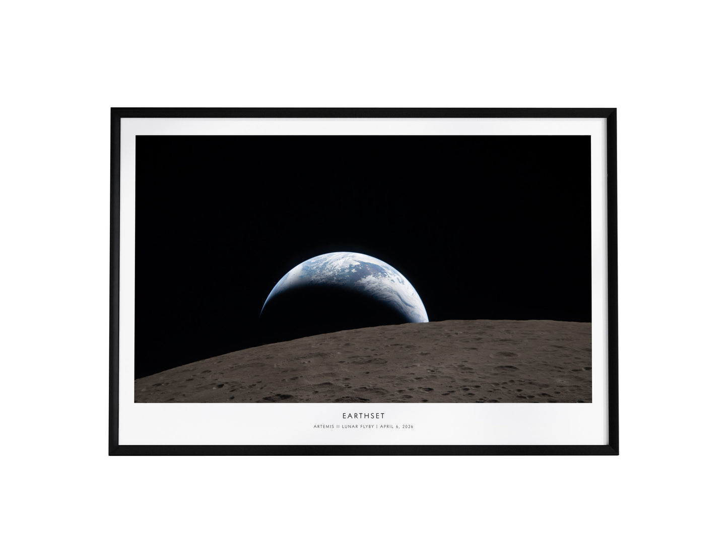 Earthset Landscape Poster | NASA Artemis II Lunar Flyby Space Photography Wall Art — framed wall art, 24x36 in