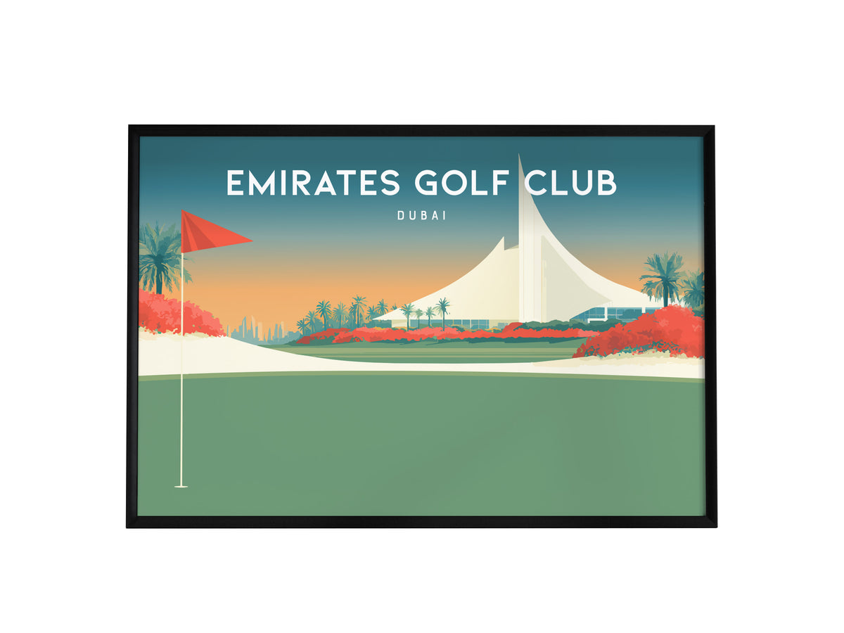 Emirates Golf Club Landscape Poster | Dubai Links Poster & Country Club Decor Wall Art — framed wall art, 24x36 in