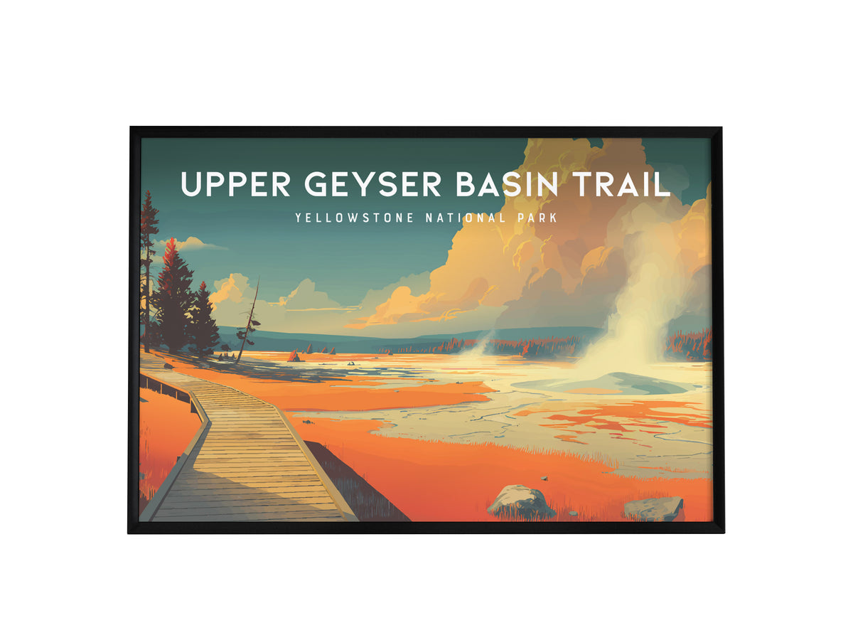Upper Geyser Basin Trail Landscape Poster | Yellowstone National Park Vacation Wall Art — framed wall art, 24x36 in
