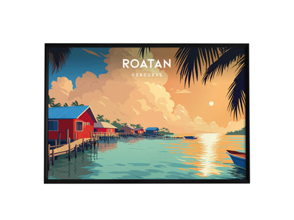 Roatan Landscape Poster | Honduras Destination Print Framed or Unframed Wall Art — framed wall art, 24x36 in