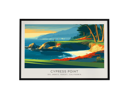 Cypress Point Landscape Matte Border Poster | Del Monte Forest, California Country Club Decor Golf Course Print — framed wall