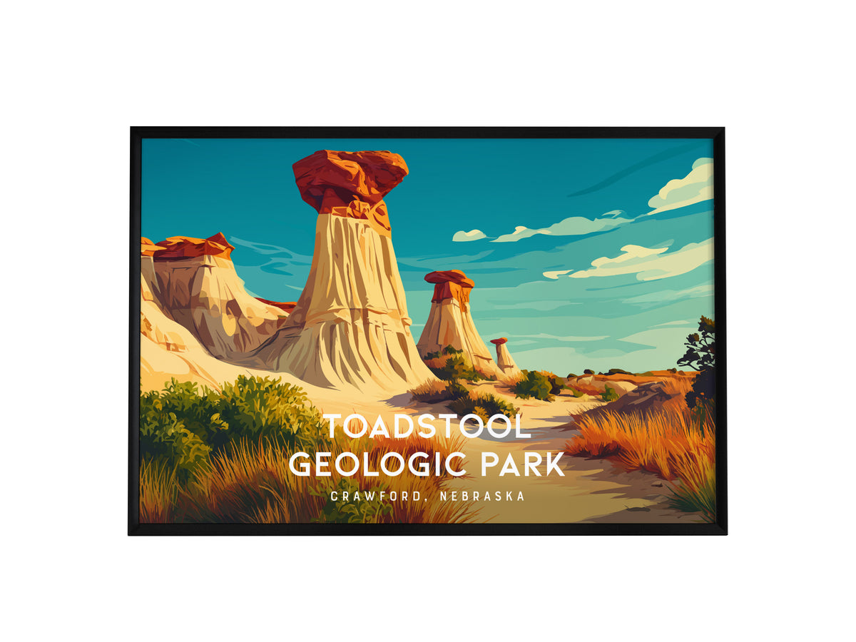 Toadstool Geologic Park Landscape Poster | Crawford, Nebraska Vacation Wall Art — framed wall art, 24x36 in