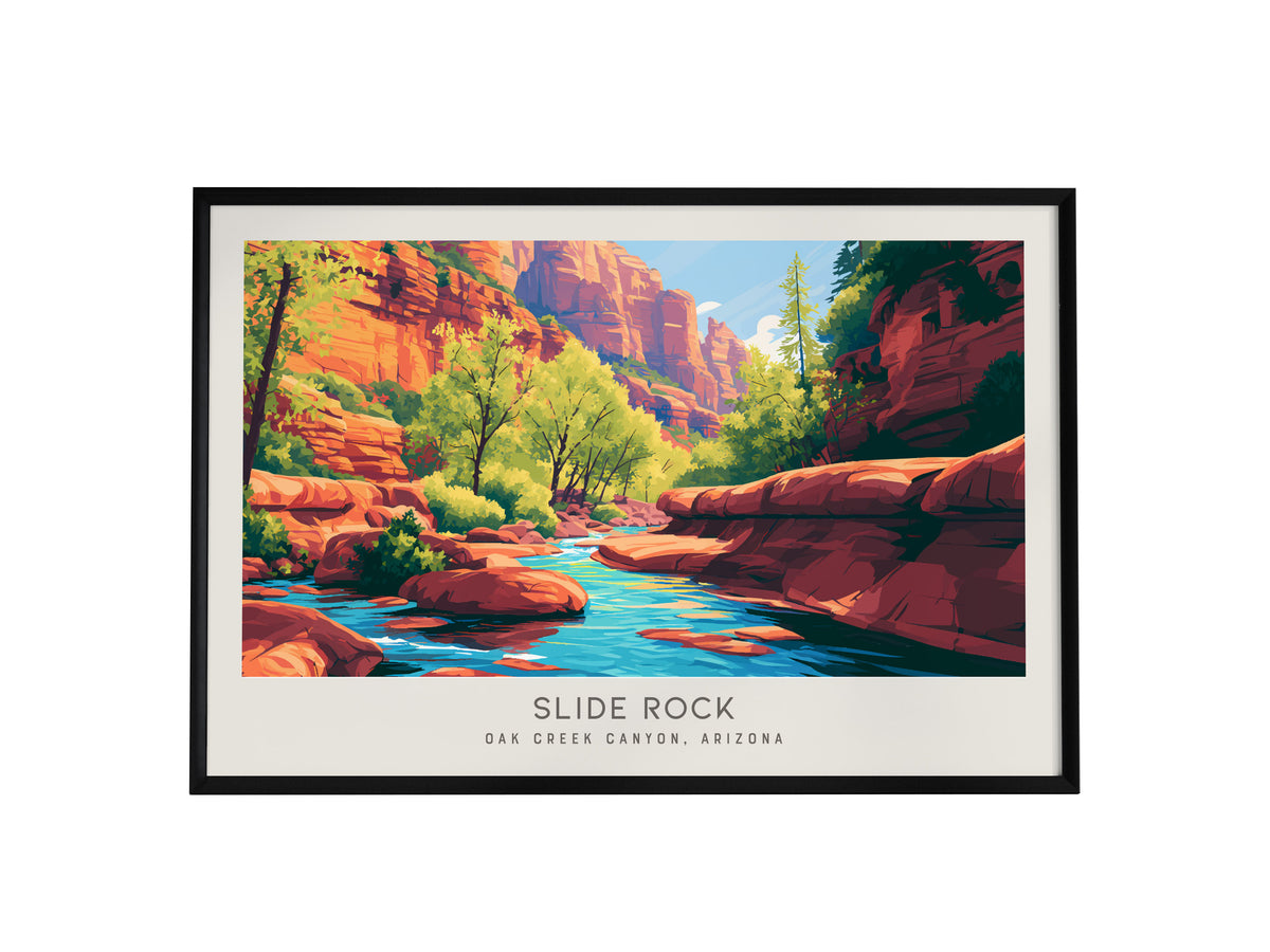 Slide Rock Landscape Matte Border Poster | Oak Creek Canyon, Arizona Travel Wall Art — framed wall art, 24x36 in