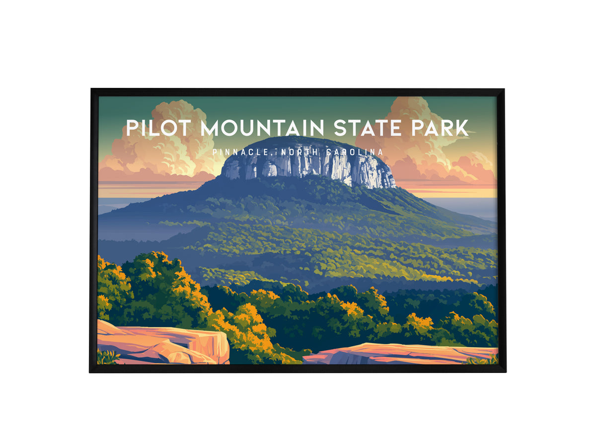 Pilot Mountain State Park Landscape Poster | Pinnacle, North Carolina Vacation Wall Art — framed wall art, 24x36 in
