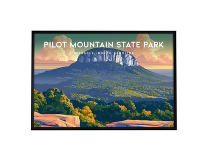 Pilot Mountain State Park Landscape Poster | Pinnacle, North Carolina Vacation Wall Art — framed wall art, 24x36 in