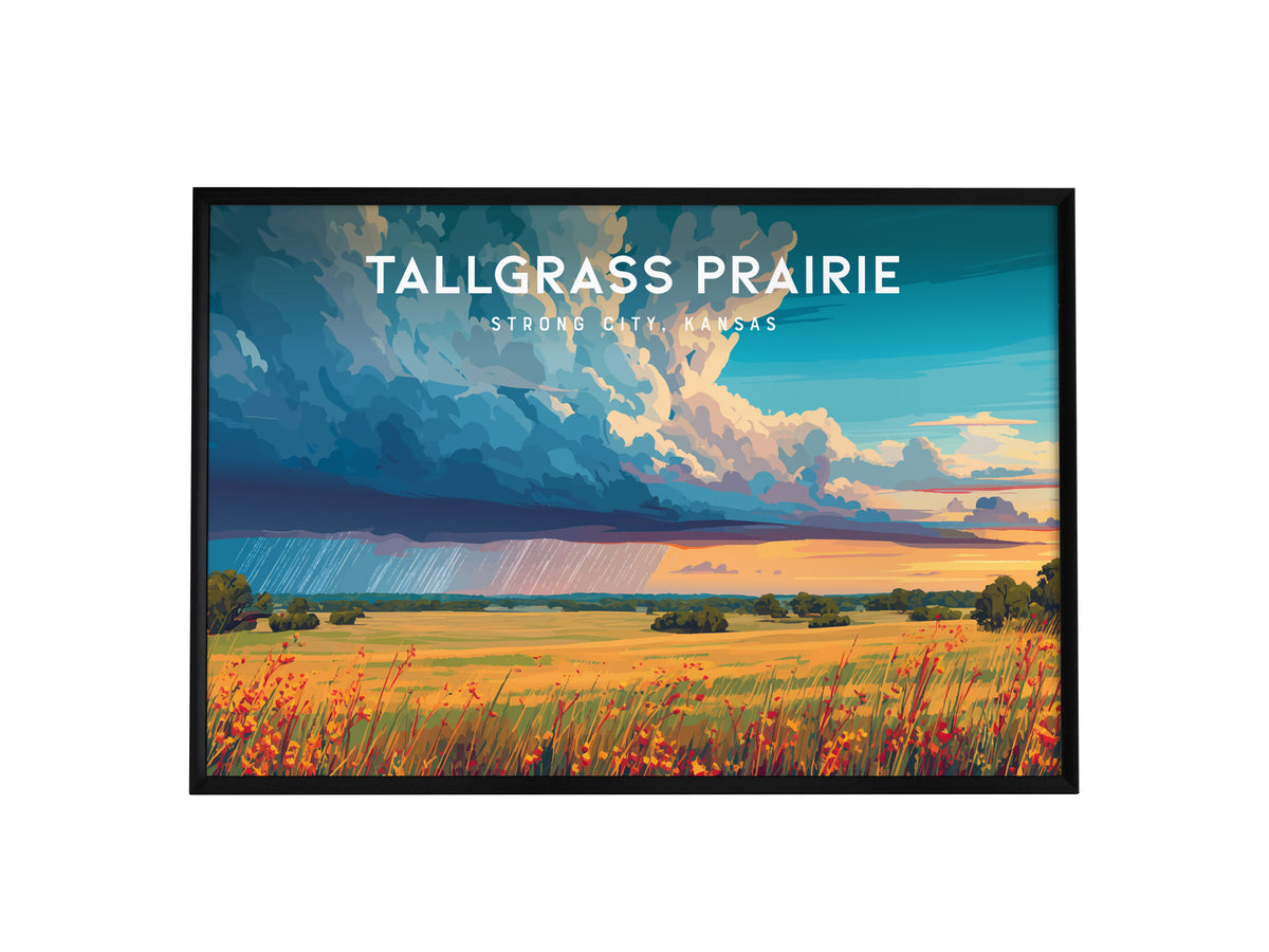 Tallgrass Prairie Landscape Poster | Strong City, Kansas Vacation Wall Art — framed wall art, 24x36 in
