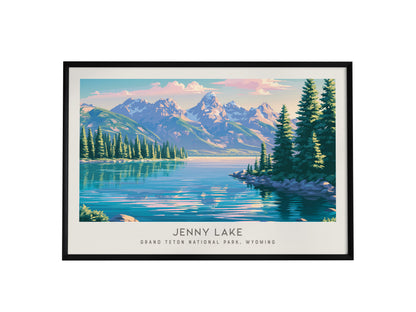 Jenny Lake Landscape Matte Border Poster | Grand Teton National Park, Wyoming Vacation Wall Art — framed wall art, 24x36 in