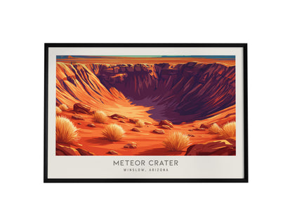 Meteor Crater Landscape Matte Border Poster | Winslow, Arizona Travel Gift — framed wall art, 24x36 in