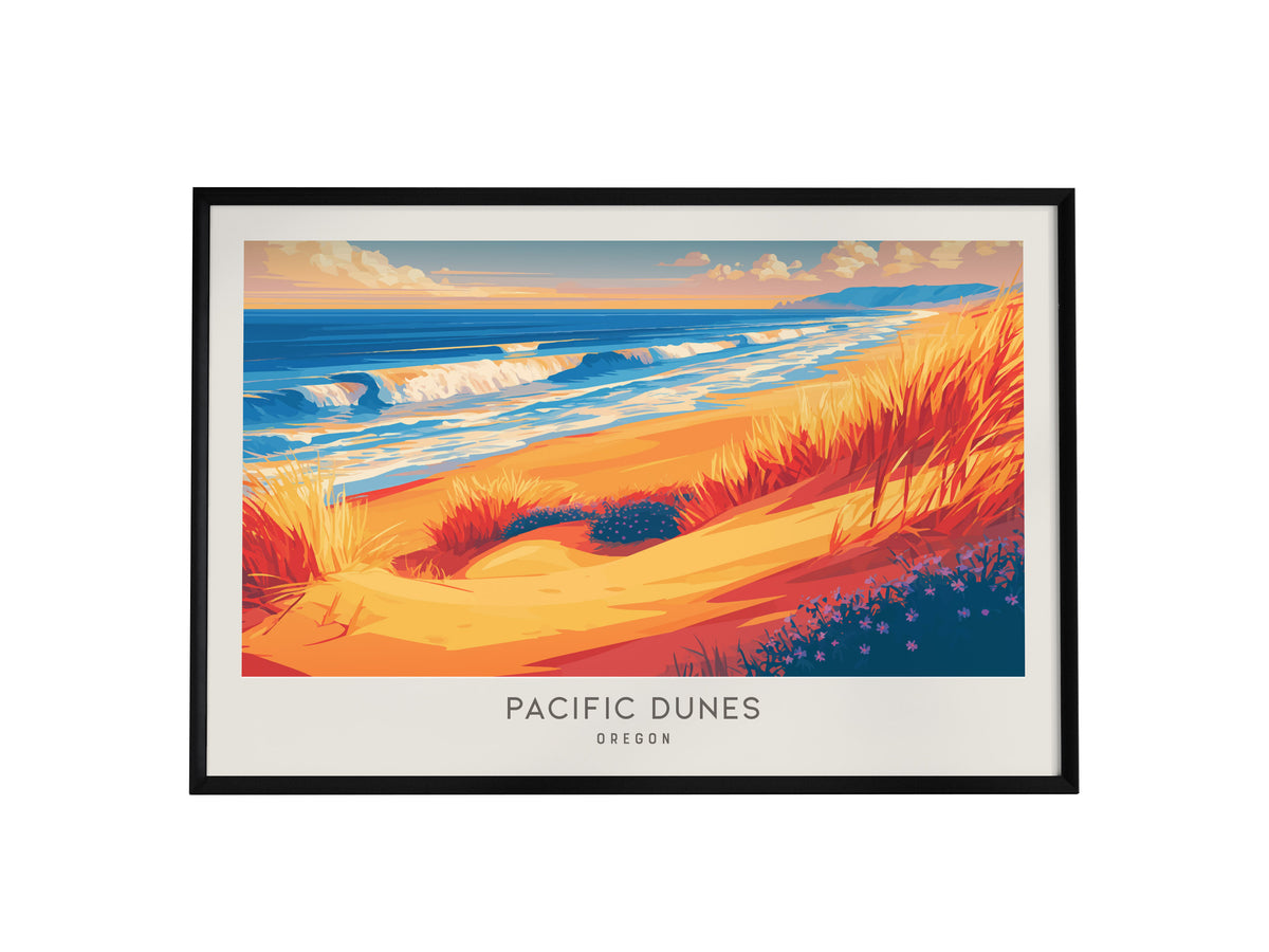Pacific Dunes Landscape Matte Border Poster | Oregon Coastal Beach Decor — framed wall art, 24x36 in