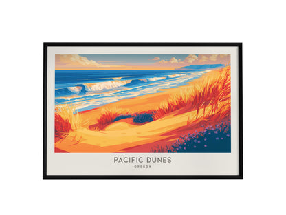 Pacific Dunes Landscape Matte Border Poster | Oregon Coastal Beach Decor — framed wall art, 24x36 in