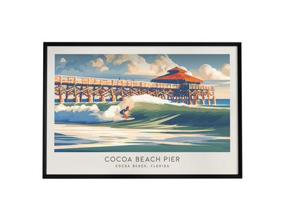 Cocoa Beach Pier Landscape Matte Border Poster | Travel Wall Art — framed wall art, 24x36 in