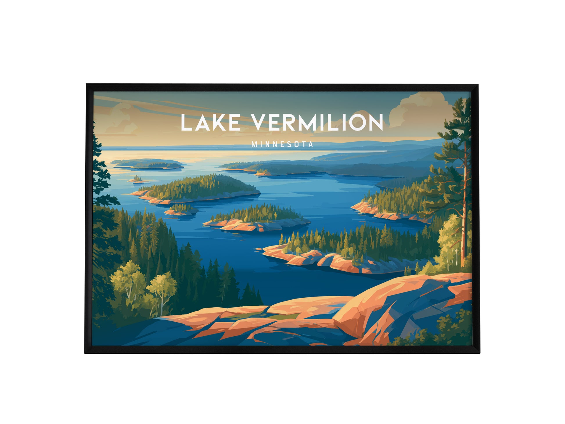 Lake Vermilion Landscape Poster | Minnesota Travel Wall Art — framed wall art, 24x36 in