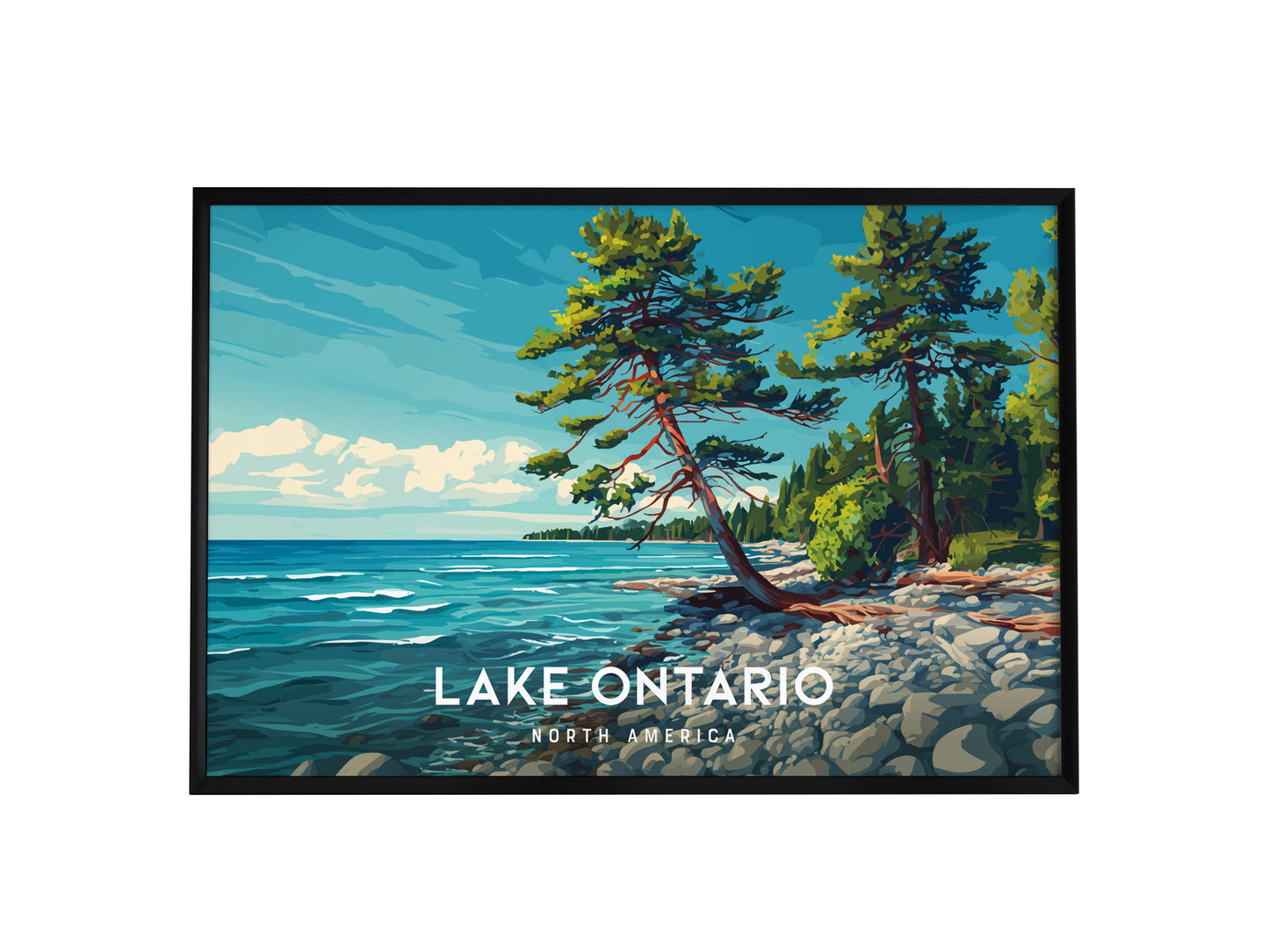 Lake Ontario Landscape Poster | North America Destination Print | Coastal Beach Decor Wall Art — framed wall art, 24x36 in