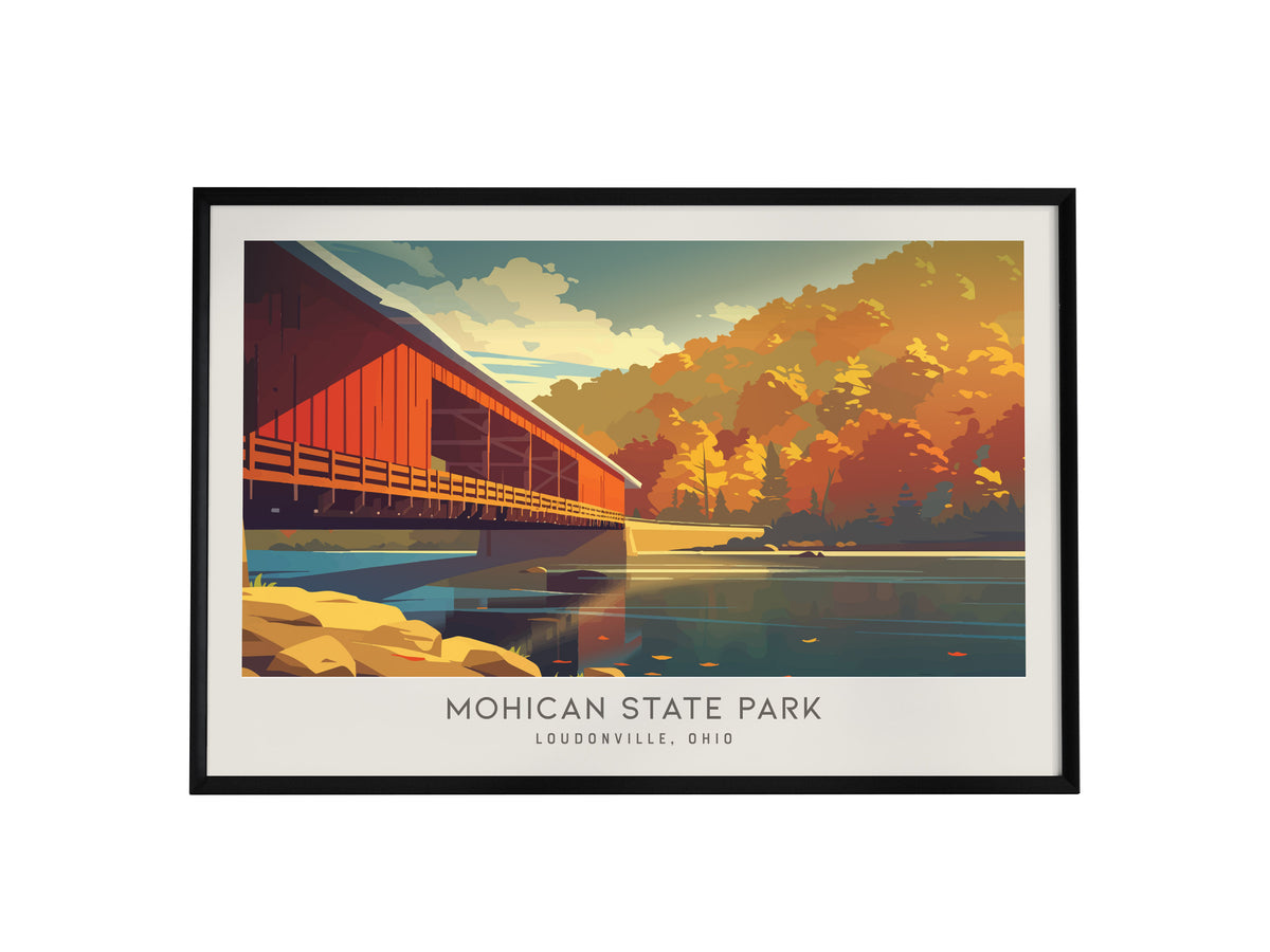 Mohican State Park Landscape Matte Border Poster | Loudonville, Ohio Vacation Wall Art — framed wall art, 24x36 in