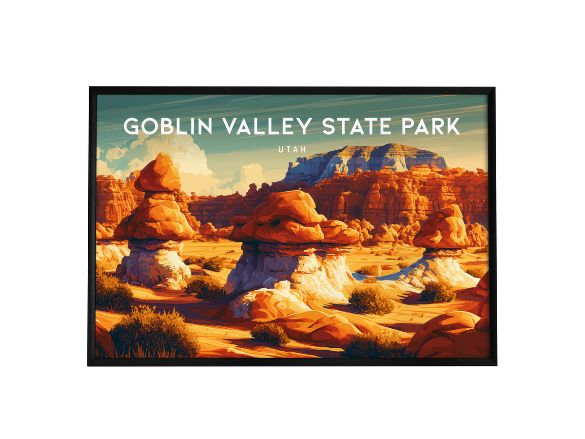 Goblin Valley State Park, Utah Landscape Poster | Vacation Wall Art — framed wall art, 24x36 in