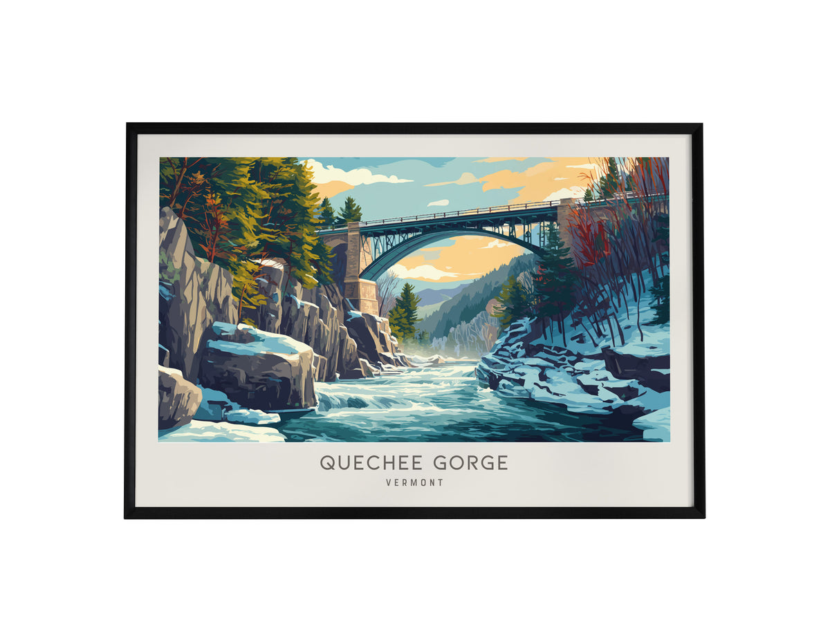 Quechee Gorge Landscape Matte Border Poster | Vermont Travel Gift Vacation Wall Art — framed wall art, 24x36 in