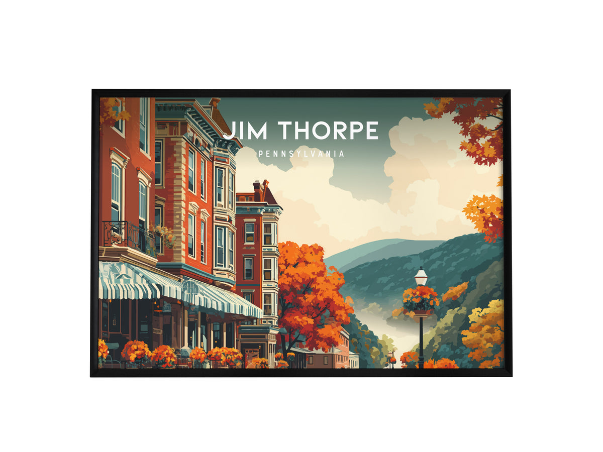 Jim Thorpe, Pennsylvania Landscape Poster | Scenic River Valley Getaway Vacation Wall Art — framed wall art, 24x36 in