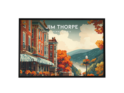 Jim Thorpe, Pennsylvania Landscape Poster | Scenic River Valley Getaway Vacation Wall Art — framed wall art, 24x36 in